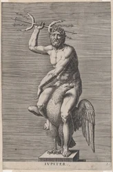 Planche 2 : Jupiter, statue du dieu nu assis sur un aigle, tenant un trident double, 1586