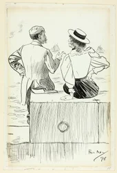 Homme et femme assis sur un quai