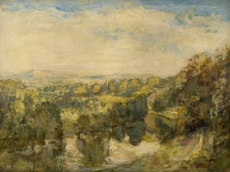 La rivière Teme, soir, près de Ludlow - Les collines de Clee au loin