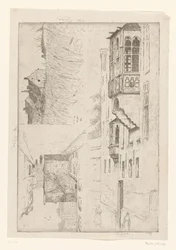 Champ de blé avec maisons et deux vues sur des maisons en ville
