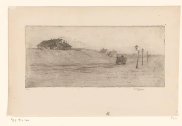 Paysage avec maisons, lanternes et chariot