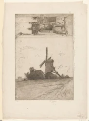 Moulin dans un paysage de prairie et vue sur la rue Ravenstein à Bruxelles