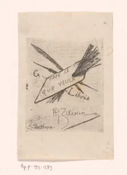 Ex libris avec plumes, pinceaux et palette