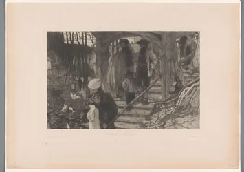 Familles descendant un escalier en bois