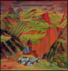 Jeune berger avec une chèvre (jeune berger avec une chèvre bleue)
