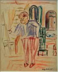 Kirchner devant le chevalet dans son atelier