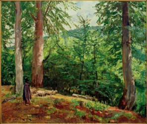 Berger avec troupeau de moutons dans le Taunus
