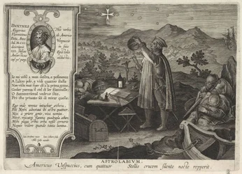Amerigo Vespucci trouvant la constellation de la Croix du Sud avec un astrolabe Americae Retectio, 1591