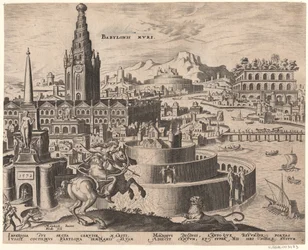 Die Mauern von Babylon de la série Les Huit Merveilles du Monde après Maarten van Heemskerck, 1572
