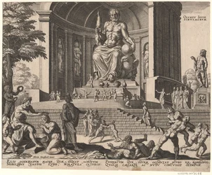 La statue de Jupiter à Olympie de la série Les Huit Merveilles du Monde après Maarten van Heemskerck, 1572