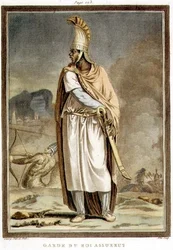 Un garde du roi Assuérus, costume pour «Esther» de Jean Racine, tiré du volume I des «Recherches sur les costumes et le théâtre de toutes les nations», gravé par Pierre Michel Alix (1762-1817), 1802