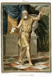 Mardochée, costume pour «Esther» de Jean Racine, tiré du volume I des «Recherches sur les costumes et le théâtre de toutes les nations», gravé par Ride