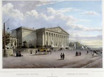 La Chambre des députés (Assemblée nationale) - dans « Promenade dans Paris et ses environs », dessinée par Jacottet et Benoist, vers 1840