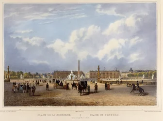 La Place de la Concorde (obélisque) - dans « Promenade dans Paris et ses environs », conçu par Jacottet et Benoist, vers 1840