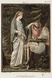Andromaque, costume pour « Andromaque » de Jean Racine, tiré du volume I des « Recherches sur les costumes et le théâtre de toutes les nations », gravé par Pierre Michel Alix (1762-1817), 1802
