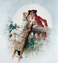 Tendre baiser. Scène galante représentant un couple s