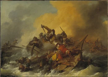 Bataille en mer entre soldats et pirates orientaux