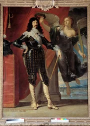 Portrait en pied de Louis XIII (1601-1643) couronné par la Victoire. Peinture de Philippe de Champaigne (1602-1674)