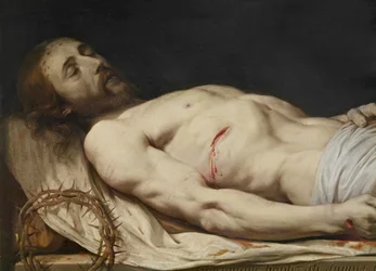 Le Christ mort déposé sur son linceul, détail de la partie médiane à supérieure du corps, avant 1654