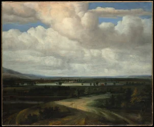 Paysage panoramique avec un domaine rural