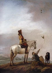 Gentleman à cheval regardant un fauconnier