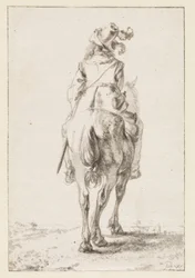 Cavalier à cheval, vu de dos