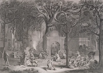 Fakirs hindous pratiquant leurs rites superstitieux, gravés par Bell, de Religion mondiale, publiée par A. Fullarton & Co.
