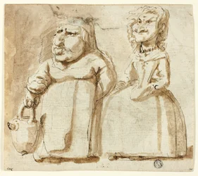 Caricatures de deux femmes (recto) ; Judas en prière (verso)