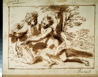 Deux personnages dans un paysage. Deux personnages dans un paysage