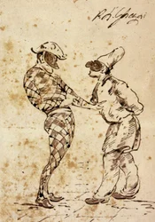 Théâtre : Polichinelle et Arlequin, personnages de la Commedia dell