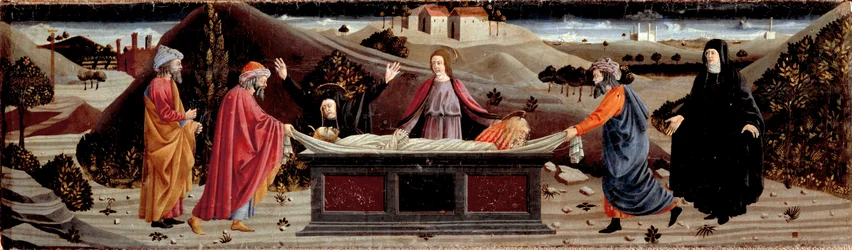Polyptyque de la Miséricorde : autour du corps de Jésus-Christ : Saint Jean, la Vierge Marie, Sainte Marie-Madeleine, Saint Joseph d