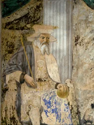 Portrait de Sigismondo Pandolfo Malatesta (1417-1468) en prière devant San Sigismondo (détail). Fresque de Pietro di Benedetto dei Franceschi dit Piero della Francesca (1422-1492)