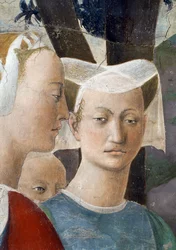 La Légende de la Vraie Croix, la Reine de Saba adorant le Bois de la Croix, la reine et un serviteur (détail)