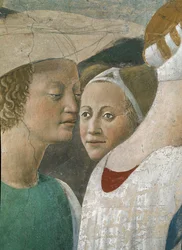 La Légende de la Vraie Croix, la Reine de Saba adorant le Bois de la Croix, deux serviteurs (détail)