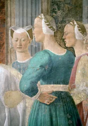 La Légende de la Vraie Croix, la Reine de Saba adorant le Bois de la Croix, trois servantes (détail)