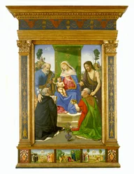 Madone et enfant trônant avec les saints Pierre, Jean-Baptiste, Dominique et Nicolas de Bari, vers 1481-85 (tempera et huile sur panneau)