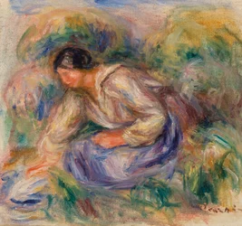 Femme en jupe bleue