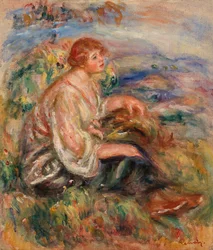 Femme en blouse de tulle et en jupe noire