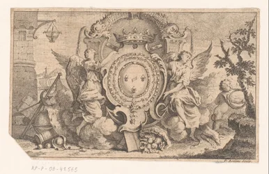 Représentation allégorique avec le blason de la couronne française