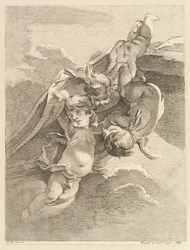 Trois Amours soutenant une draperie, du Premier Livre de Grotesques