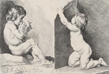 Deux enfants nus mangeant des raisins, du Nouveau Livre des Enfants, 1720-60