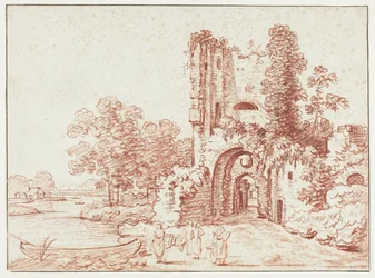 Paysage avec tour en ruine