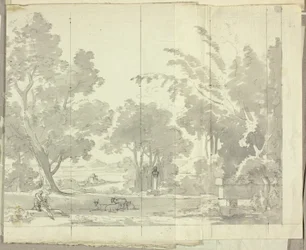 Paysage fantastique avec ruines et personnages