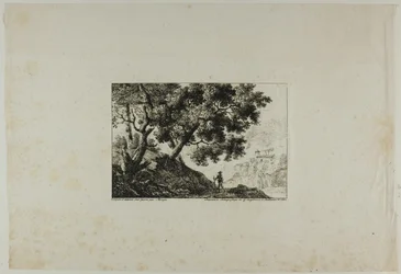 Paysage avec un homme portant un bâton