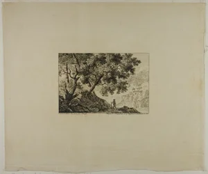 Paysage avec un homme portant un bâton