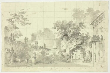 Vue du parc de Versailles : Statues et fontaine