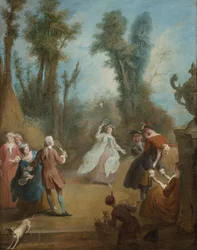 Élégantes figures jouant au volant dans un parc, vers 1730