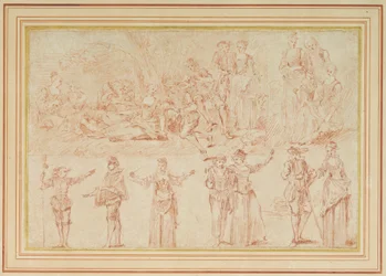 Deux fêtes galantes et études de figures simples et de paires