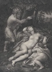 Un satyre découvrant Vénus endormie, avec Cupidon à ses côtés