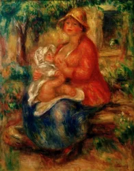 Aline Renoir allaitant son fils